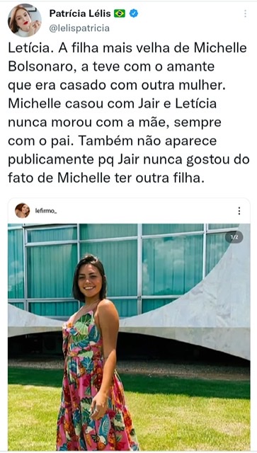 Michelle Bolsonaro diz que filha foi xingada por culpa de jornalista