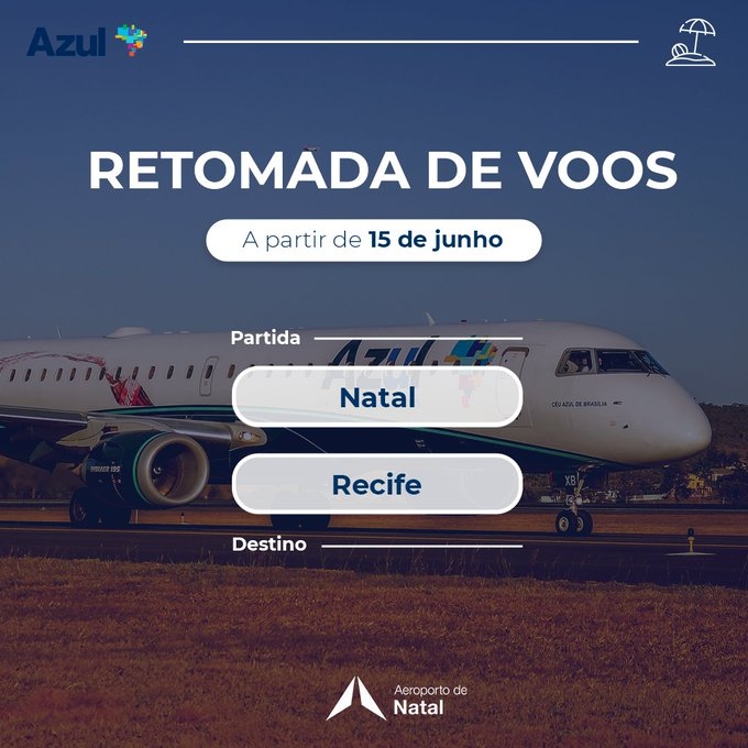 BZNotícias - Azul retoma voo Natal-Recife, Gol volta com Natal-Brasília -  Portal da Abelhinha
